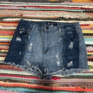 Boom Boom Jeans Two-Tone Distressed Jean Shorts
